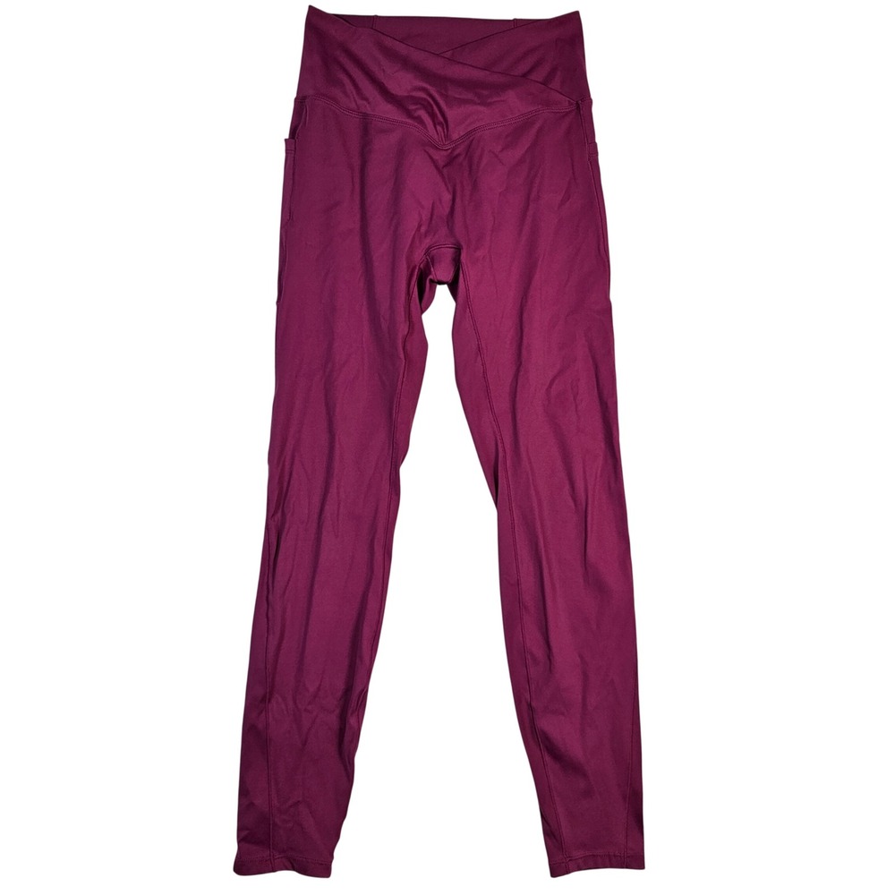 Berry Purple Crossover Waist High Rise Leggings with Pockets Small